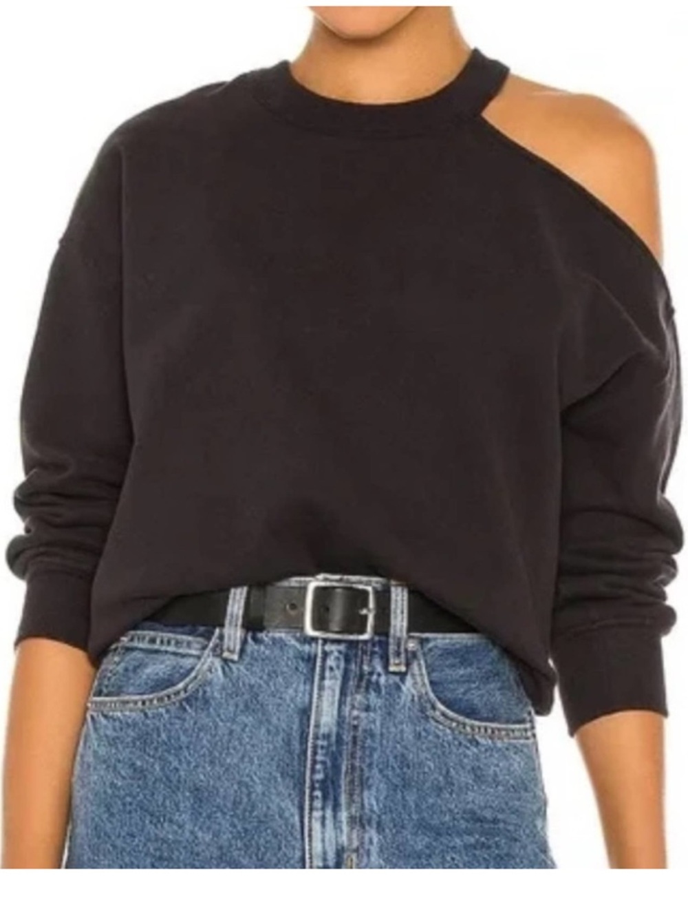 Oak + fort black open shoulder sweatshirt